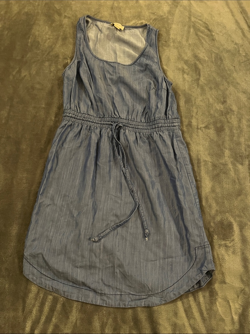LOFT Chambray Drawstring Waist Sleeveless Mini Dress - Blue